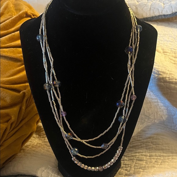 Hand Crafted Jewelry - 3/$20 Hand Crafted 4 Strand Beaded Liquid “Silver” Necklace